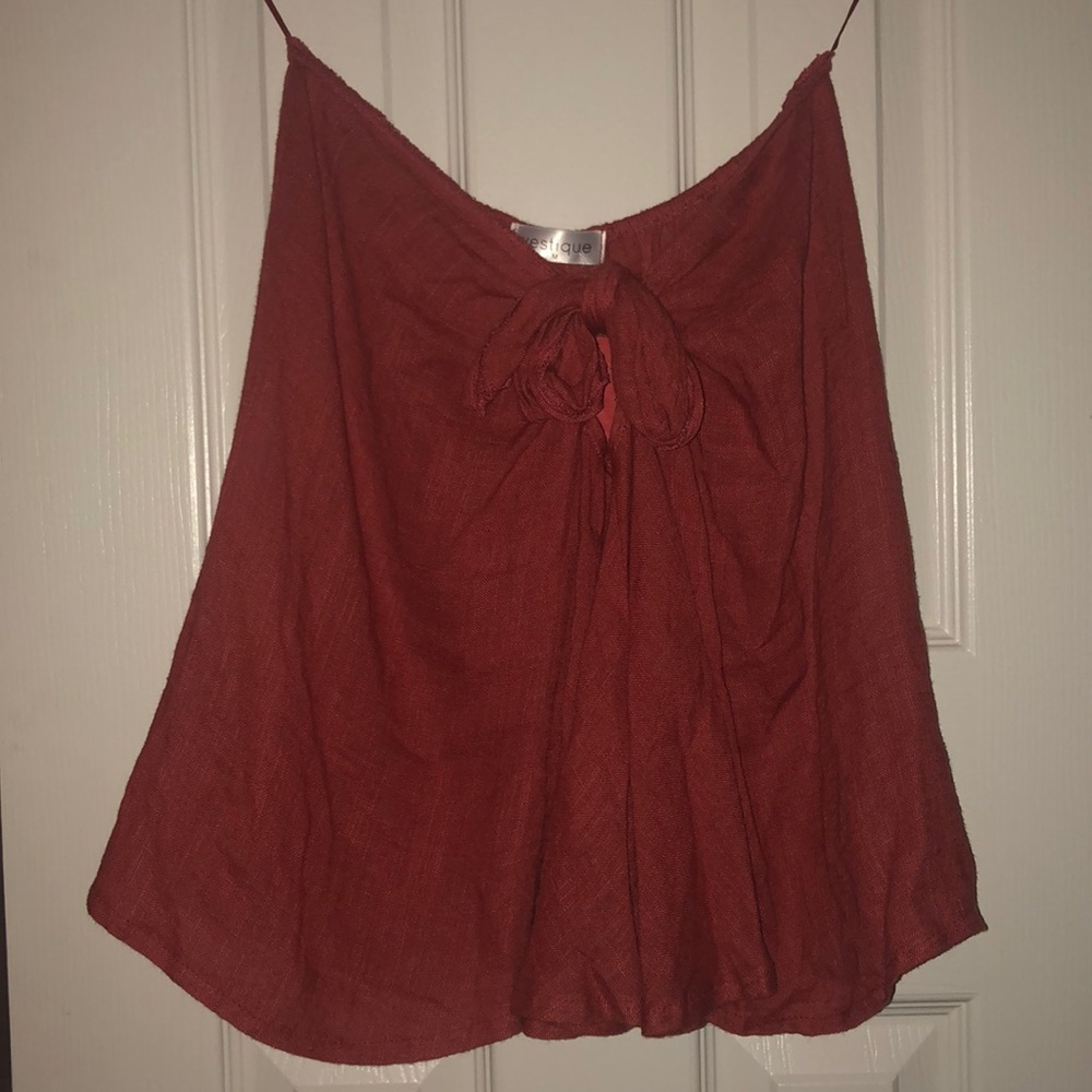 Maroon Strapless Vestique Blouse with Bow